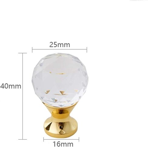 Crystal Knobs Golden Base Diamond Shape Cupboard Door and Handles Cabinet and Furniture and Pulls Zinc Alloy Hardware Handle(Total Height 40mm) in Saudi Arabia