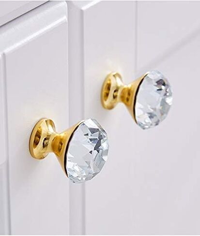 Crystal Knobs Golden Base Diamond Shape Cupboard Door and Handles Cabinet and Furniture and Pulls Zinc Alloy Hardware Handle(Total Height 40mm) in Saudi Arabia