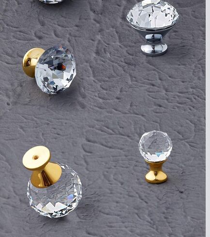 Crystal Knobs Golden Base Diamond Shape Cupboard Door and Handles Cabinet and Furniture and Pulls Zinc Alloy Hardware Handle(Total Height 40mm) in Saudi Arabia