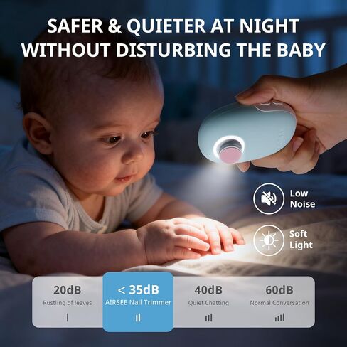 مجموعة مبرد أظافر كهربائية من AIRSEE Baby مع ضوء LED، مجموعة العناية بالأطفال الكهربائية الآمنة والسهلة لتشذيب الأظافر، 6 رؤوس بديلة وحقيبة تخزين، مقص لطيف لحديثي الولادة، أزرق فاتح in Kuwait