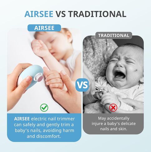 مجموعة مبرد أظافر كهربائية من AIRSEE Baby مع ضوء LED، مجموعة العناية بالأطفال الكهربائية الآمنة والسهلة لتشذيب الأظافر، 6 رؤوس بديلة وحقيبة تخزين، مقص لطيف لحديثي الولادة، أزرق فاتح in Kuwait