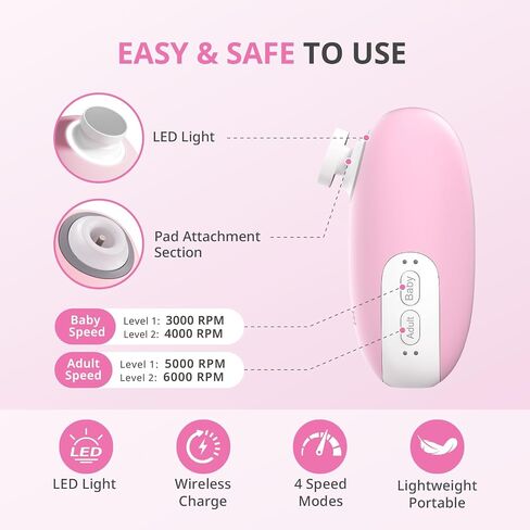 مجموعة مبرد أظافر كهربائية من AIRSEE Baby مع ضوء LED، مجموعة العناية بالأطفال الكهربائية الآمنة والسهلة لتشذيب الأظافر، 6 رؤوس بديلة وحقيبة تخزين، مقص لطيف لحديثي الولادة، أزرق فاتح in Kuwait