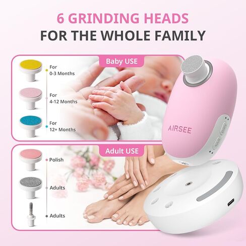 مجموعة مبرد أظافر كهربائية من AIRSEE Baby مع ضوء LED، مجموعة العناية بالأطفال الكهربائية الآمنة والسهلة لتشذيب الأظافر، 6 رؤوس بديلة وحقيبة تخزين، مقص لطيف لحديثي الولادة، أزرق فاتح in Kuwait