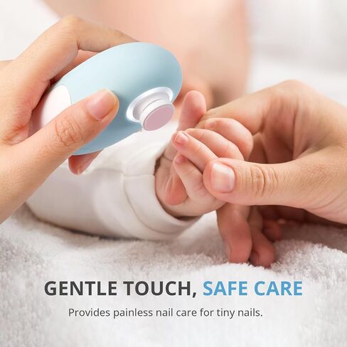 مجموعة مبرد أظافر كهربائية من AIRSEE Baby مع ضوء LED، مجموعة العناية بالأطفال الكهربائية الآمنة والسهلة لتشذيب الأظافر، 6 رؤوس بديلة وحقيبة تخزين، مقص لطيف لحديثي الولادة، أزرق فاتح in Kuwait
