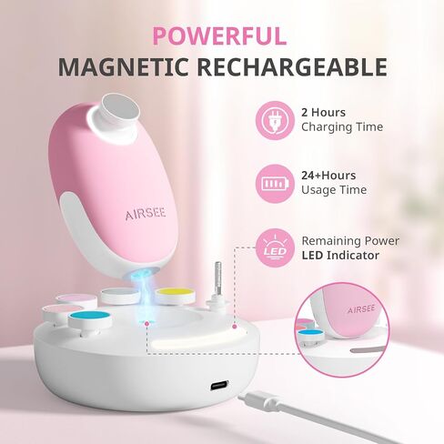 مجموعة مبرد أظافر كهربائية من AIRSEE Baby مع ضوء LED، مجموعة العناية بالأطفال الكهربائية الآمنة والسهلة لتشذيب الأظافر، 6 رؤوس بديلة وحقيبة تخزين، مقص لطيف لحديثي الولادة، أزرق فاتح in Kuwait