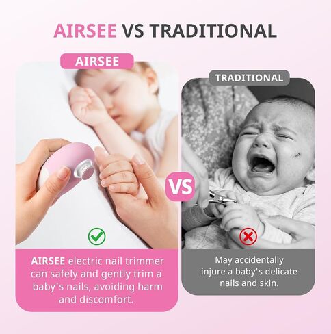 مجموعة مبرد أظافر كهربائية من AIRSEE Baby مع ضوء LED، مجموعة العناية بالأطفال الكهربائية الآمنة والسهلة لتشذيب الأظافر، 6 رؤوس بديلة وحقيبة تخزين، مقص لطيف لحديثي الولادة، أزرق فاتح in Kuwait
