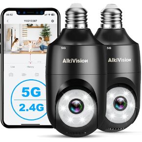 كاميرات مراقبة بمصباح كهربائي 2K قطعتان - 5 جيجا هرتز 360 درجة كشف الحركة كاميرات مراقبة منزلية خارج المنزل، كشف الذكاء الاصطناعي رؤية ليلية كاملة الألوان، تتبع تلقائي، إنذار صفارات الإنذار in Kuwait