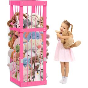 Stuffed Animal Storage Plushies Storage, Wood Stuffed Animal Zoo, Extra Large Capacity Toy Storage Organizer for Kids Room Nursery Play Room Bedroom, Pink in Saudi Arabia