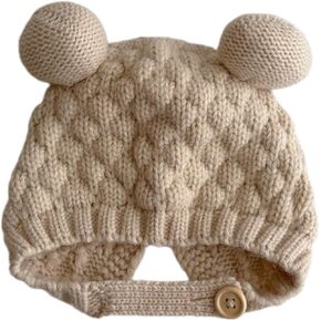 Baby Earflap Hat Knitting Bonnet, Soft & Breathable Warm Bonnet Caps for 0 to 3 Years Infants Unisex in Kuwait