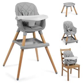 8 in 1 Wooden High Chairs for Babies Toddlers, Convertible to Booster Seat, Baby Feeding Highchair w/ 5-Point Safety Harness, Removable Tray & Cushion, Green in Kuwait