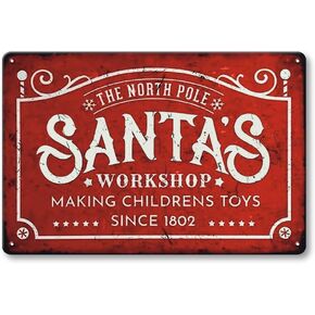علامة ديكورات ورشة عمل سانتا - علامة معدنية عتيقة، فن ديكور جدار عيد الميلاد للمنزل، المطبخ، داخلي، جدار بار المنزل، هدايا للنساء، 12 × 8 بوصة in Kuwait