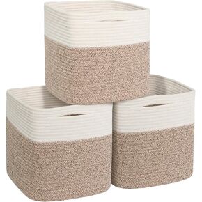 صندوق تخزين مكعب مقاس 11 × 11 - 3 عبوات منظم مكعبات تخزين منسوجة، سلال من الحبال القطنية مقاس 11 بوصة للتنظيم، سلال مربعة للأرفف، صناديق خزانة حضانة الأطفال، منظم صندوق ألعاب المكعب in Kuwait