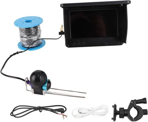Fishing Camera, 5 Inch HD Display 0.34MP Clear Bright Underwater Fish Finder with Fishing Rod Holder, for Fishing and Underwater Exploration (30m/98.4ft) in Saudi Arabia