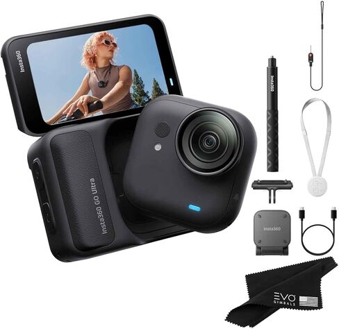 Insta360 GO Ultra Standard Bundle Midnight Black- Tiny Mighty Hands-Free 4K Cam, Lightweight, Low Light Excellence, Mount Anywhere| Bundle Includes Selfie Stick, Quick Release Mount in Saudi Arabia