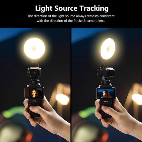 LED Light for DJI OSMO Pocket 3 Accessories, Auto-Follow Gimbal Selfie Vlog Video Auxiliary Fill Lighting, CRI≥95, 3-Color Temp 2500-9000K Brightness Adjustable, 2W USB-C (Black) in Saudi Arabia