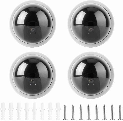4 قطع كاميرا محاكاة قبة CCTV كاميرا مراقبة وهمية مع ضوء LED وامض (أسود) in Saudi Arabia