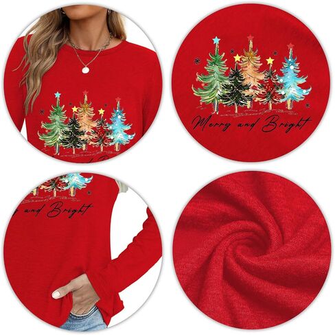 Women's Christmas Shirts Long Sleeve Merry Christmas Tree Shirts for Women Xmas Holiday Party Tees Tops in Saudi Arabia