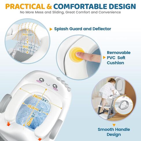 Potty Training Toilet, 2-IN-1 Toddler Potty Training Seats for Kids Baby Infant Boys Girls, Adjustable Potty Seat with ladder, Splash Guard, Anti-Slip Pad and Safety Handle, Blue Yellow in Kuwait