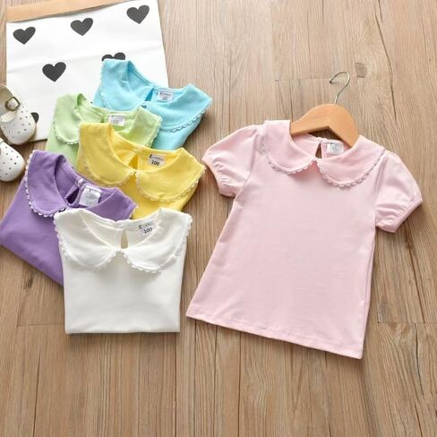 12m-7Y Toddler Baby Girls Ruffle Sleeve Shirt Plain Solid Sleeveless Tshirt Top Blouse Kids Casual Clothes in Kuwait