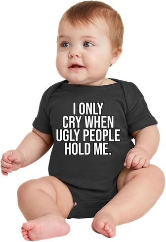 Shark & Hammer I Only Cry When Ugly People Hold Me Pop Culture Baby Creeper Boys Girls Infant Bodysuit in Saudi Arabia