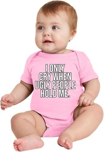 Shark & Hammer I Only Cry When Ugly People Hold Me Pop Culture Baby Creeper Boys Girls Infant Bodysuit in Saudi Arabia