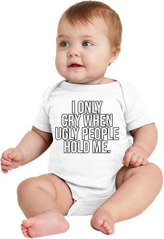 Shark & Hammer I Only Cry When Ugly People Hold Me Pop Culture Baby Creeper Boys Girls Infant Bodysuit in Saudi Arabia
