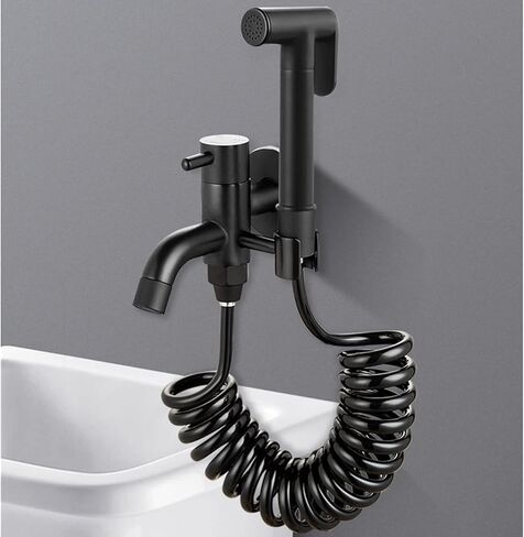Sprayer Brass HandheldSprayer for Toilet Black Baby Cloth Diaper Sprayer PortableFaucet withHose for Feminine Wash, Pet Washing, Easy to Install in Kuwait