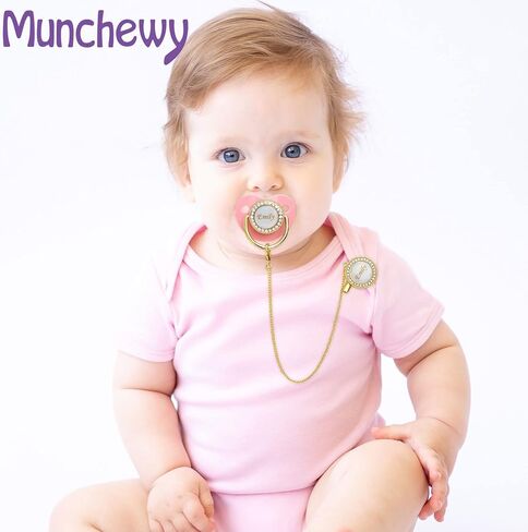 Personalized Pacifier with Name, Bling Gold Pacifier Clip Set with Gift Box Greeting Card, Glitter Crystal Luxurious Soother Dummy Ideal Gift for Boys Baby Shower Newborn Photography(Gold) in Kuwait