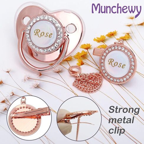 Personalized Pacifier with Name, Bling Gold Pacifier Clip Set with Gift Box Greeting Card, Glitter Crystal Luxurious Soother Dummy Ideal Gift for Boys Baby Shower Newborn Photography(Gold) in Kuwait