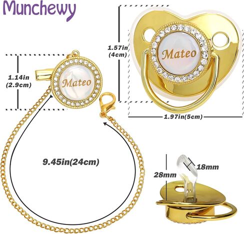 Personalized Pacifier with Name, Bling Gold Pacifier Clip Set with Gift Box Greeting Card, Glitter Crystal Luxurious Soother Dummy Ideal Gift for Boys Baby Shower Newborn Photography(Gold) in Kuwait
