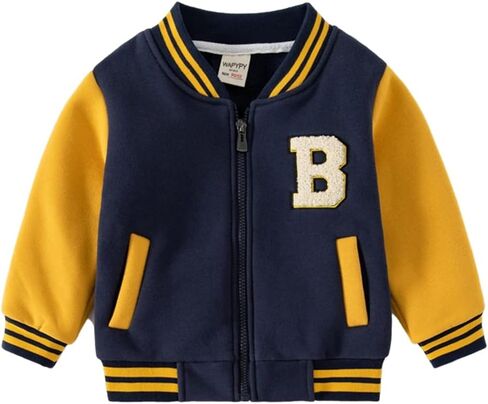 Irsutey Baby Boy Girls Varsity Jacket Contrast Color Baseball Jacket Kid Mock Neck Full Zip Up Fall Warm Outwear Coat in Saudi Arabia