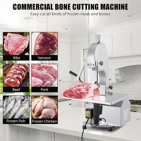 110V/60Hz 1100w Meat Band Saw, Workbench 19.3“ x 15"Meat Bandsaw, 0.16-7.09" Cutting Thickness Electric Meat Cutter Machine, Bone Saw with 5 x 1650Mm Blades for Fish,Chicken,Beef,Ribs and Pork in Saudi Arabia