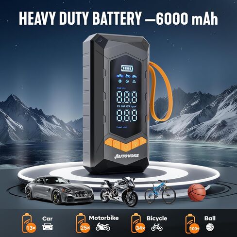 Tire Inflator Portable Air Compressor – 8X Faster 150PSI Cordless Air Pump for Car Tires, Digital Pressure Gauge – Battery Powered Heavy-Duty Compressor for Car, Bike, Motorcycle & Ball in Saudi Arabia