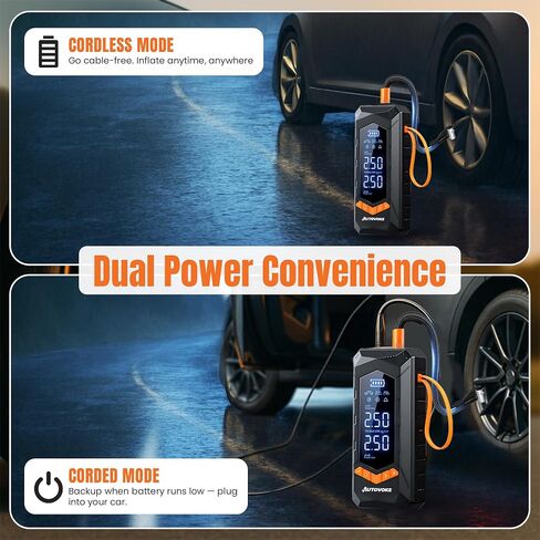 Tire Inflator Portable Air Compressor – 8X Faster 150PSI Cordless Air Pump for Car Tires, Digital Pressure Gauge – Battery Powered Heavy-Duty Compressor for Car, Bike, Motorcycle & Ball in Saudi Arabia