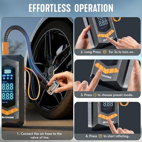 Tire Inflator Portable Air Compressor – 8X Faster 150PSI Cordless Air Pump for Car Tires, Digital Pressure Gauge – Battery Powered Heavy-Duty Compressor for Car, Bike, Motorcycle & Ball in Saudi Arabia