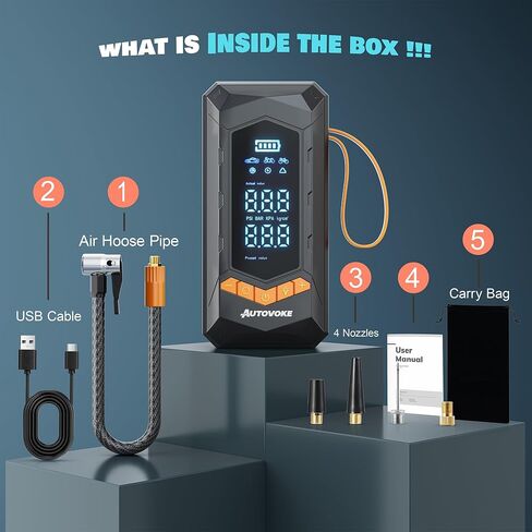 Tire Inflator Portable Air Compressor – 8X Faster 150PSI Cordless Air Pump for Car Tires, Digital Pressure Gauge – Battery Powered Heavy-Duty Compressor for Car, Bike, Motorcycle & Ball in Saudi Arabia