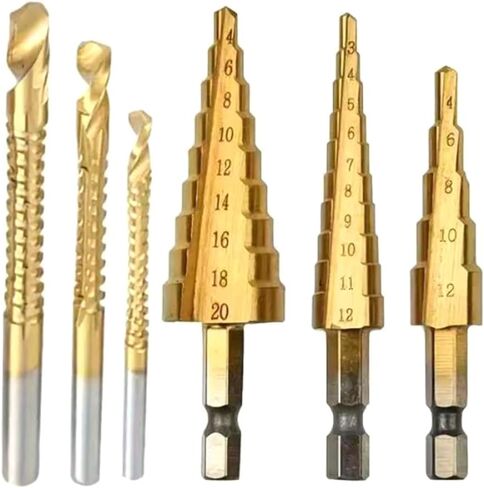 Step Drill Bit Set,Countersink Metal Drill Bit Set for Steel Drill Attachments, 6-Piece Titanium-Coated Drill bit Set (4-20/4-12/3-12mm, 3/6/8mm) for Masonry Concrete Brocas Metal Wood in Saudi Arabia