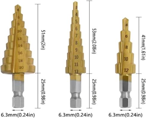 Step Drill Bit Set,Countersink Metal Drill Bit Set for Steel Drill Attachments, 6-Piece Titanium-Coated Drill bit Set (4-20/4-12/3-12mm, 3/6/8mm) for Masonry Concrete Brocas Metal Wood in Saudi Arabia