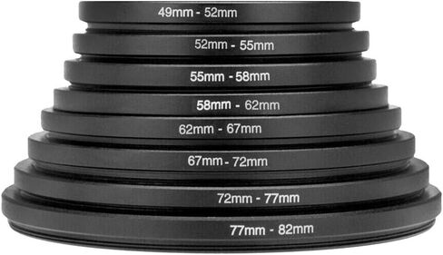 8 Pieces Step Up Ring Filter Adapter Set, Camera Lens Filter Metal Stepping Rings Kit, Total 49mm to 82mm, Compatible with DSLR Cameras Lens in Saudi Arabia