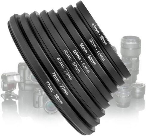 8 Pieces Step Up Ring Filter Adapter Set, Camera Lens Filter Metal Stepping Rings Kit, Total 49mm to 82mm, Compatible with DSLR Cameras Lens in Saudi Arabia