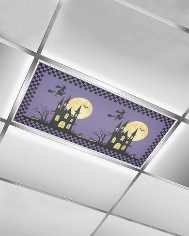 أغطية إضاءة الفلورسنت، أغطية إضاءة ليلية للهالوين لمكتب أضواء السقف، قلعة الرعب الساحرة الشريرة، اليقطين الأرجواني، أضواء السقف المنقوشة، غطاء مغناطيسي لتصفية الضوء، 4 قطع in Kuwait