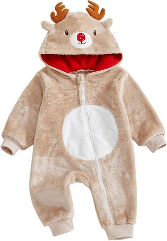 Newborn Christmas Outfit Baby Boy Girl Reindeer Romper Long Sleeve Hoodie One Piece Jumpsuit Fall Winter Clothes in Kuwait