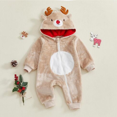 Newborn Christmas Outfit Baby Boy Girl Reindeer Romper Long Sleeve Hoodie One Piece Jumpsuit Fall Winter Clothes in Kuwait