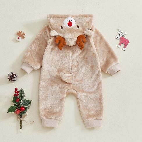 Newborn Christmas Outfit Baby Boy Girl Reindeer Romper Long Sleeve Hoodie One Piece Jumpsuit Fall Winter Clothes in Kuwait