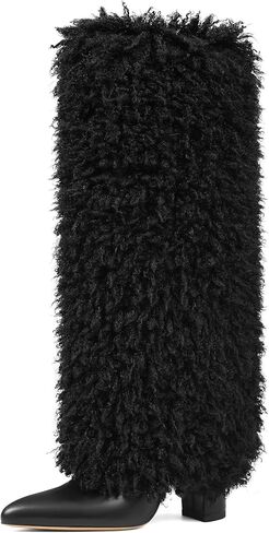 Uacllcau Women Fur Knee High Boots Wide Calf Fold Over Tall Long Boots in Saudi Arabia
