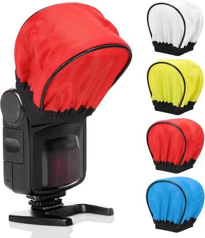 PATIKIL 3.5" x 2.4" Soft Mini Flash Diffuser Cap, 4 Pack Universal Elastic Flash Diffuser Cover for DSLR Camera Flashlight, White, Yellow, Red, Blue in Saudi Arabia