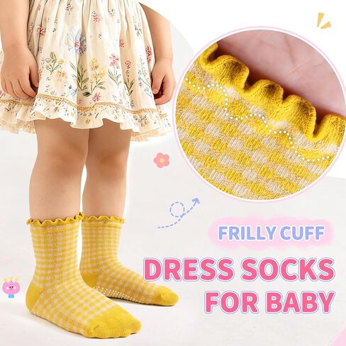 Eocom Toddler Ruffle Socks Baby Girls Non Slip Frilly Dress Cotton Grips Socks 6 Pairs in Saudi Arabia