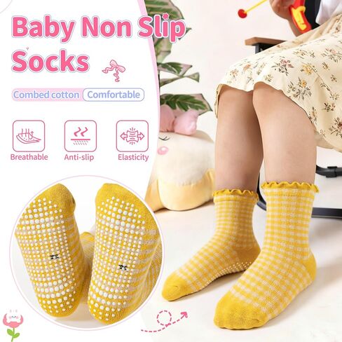 Eocom Toddler Ruffle Socks Baby Girls Non Slip Frilly Dress Cotton Grips Socks 6 Pairs in Saudi Arabia