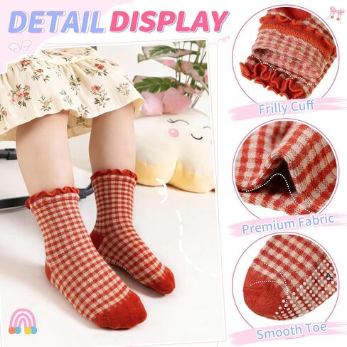 Eocom Toddler Ruffle Socks Baby Girls Non Slip Frilly Dress Cotton Grips Socks 6 Pairs in Saudi Arabia