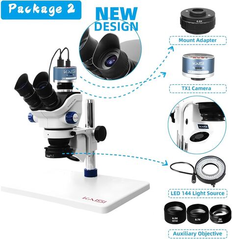 KAISI TX-350e Trinocular Stereo Microscope Set 1080P 4K HDMI Video Camera 3.5X-100X Zoom Simul Focal Trinocular Microscope(Package 2) in Saudi Arabia